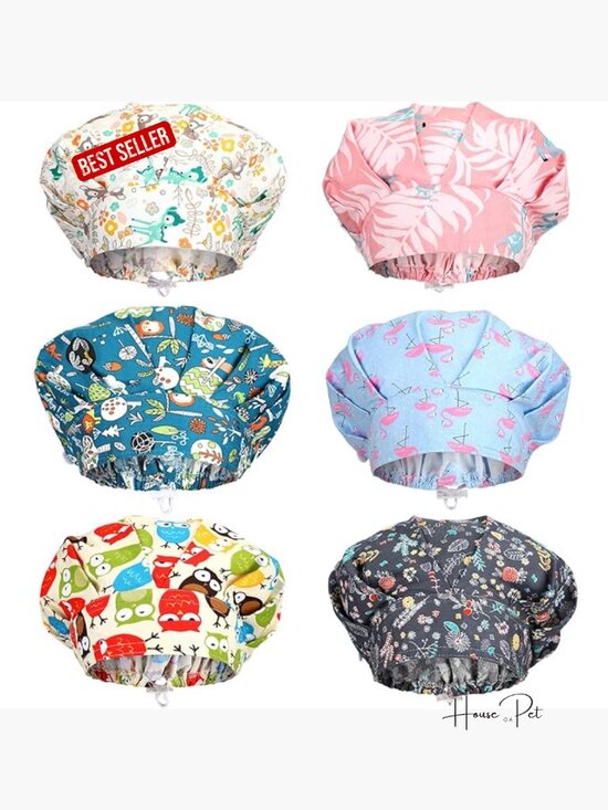 6 Pack Elastic Bouffant Caps with Buttons Nursing Surgical Hats Cotton Scrub main image 5